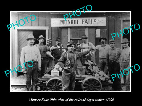 OLD LARGE HISTORIC PHOTO OF MUNROE FALLS OHIO, THE RAILROAD DEPOT STATION c1920