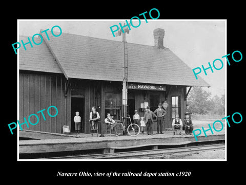 OLD LARGE HISTORIC PHOTO OF NAVARRE OHIO, THE RAILROAD DEPOT STATION c1920