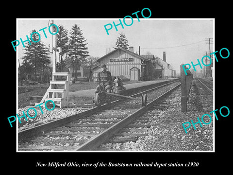 OLD LARGE HISTORIC PHOTO OF NEW MILFORD OHIO, ROOTSTOWN RAILROAD DEPOT c1920