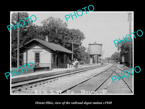OLD LARGE HISTORIC PHOTO OF ORIENT OHIO, THE RAILROAD DEPOT STATION c1940