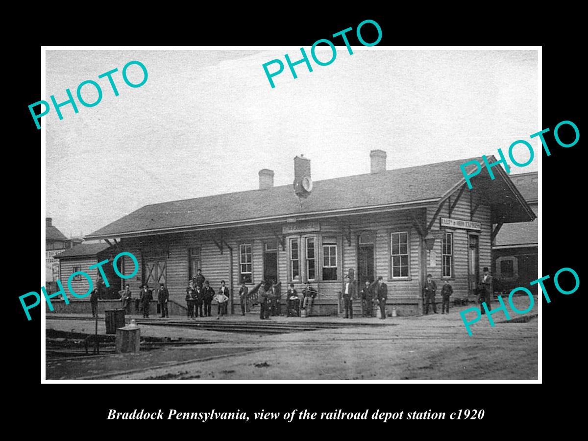 OLD LARGE HISTORIC PHOTO OF BRADDOCK PENNSYLVANIA, THE RAILROAD STATION c1920