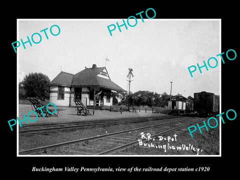 OLD HISTORIC PHOTO OF BUCKINGHAM VALLEY PENNSYLVANIA RAILROAD STATION c1920