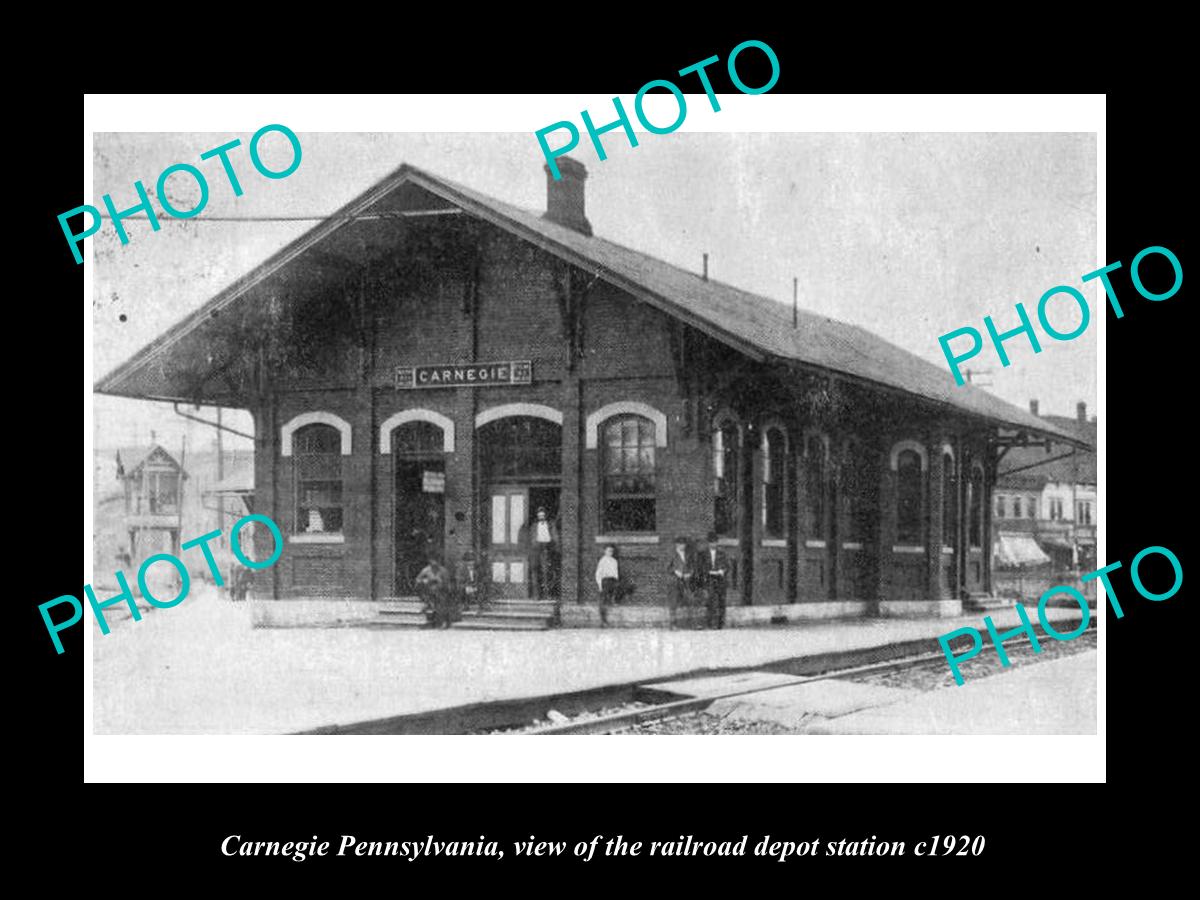 OLD LARGE HISTORIC PHOTO OF CARNEGIE PENNSYLVANIA, THE RAILROAD STATION c1920