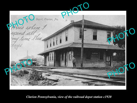 OLD LARGE HISTORIC PHOTO OF CLARION PENNSYLVANIA, THE RAILROAD STATION c1920