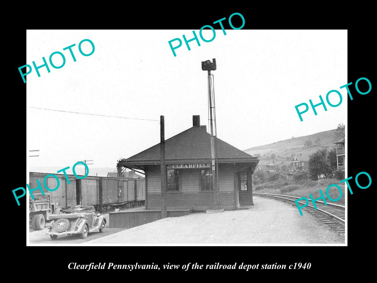 OLD LARGE HISTORIC PHOTO OF CLEARFIELD PENNSYLVANIA, THE RAILROAD STATION c1940