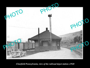 OLD LARGE HISTORIC PHOTO OF CLEARFIELD PENNSYLVANIA, THE RAILROAD STATION c1940