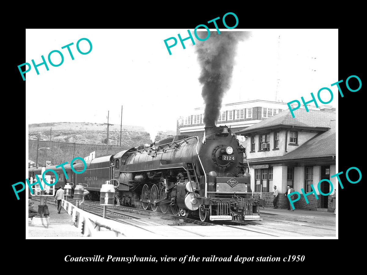 OLD LARGE HISTORIC PHOTO OF COATESVILLE PENNSYLVANIA, THE RAILROAD STATION c1950