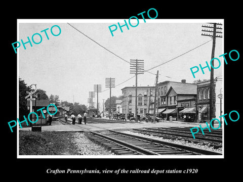 OLD LARGE HISTORIC PHOTO OF CRAFTON PENNSYLVANIA, THE RAILROAD STATION c1920