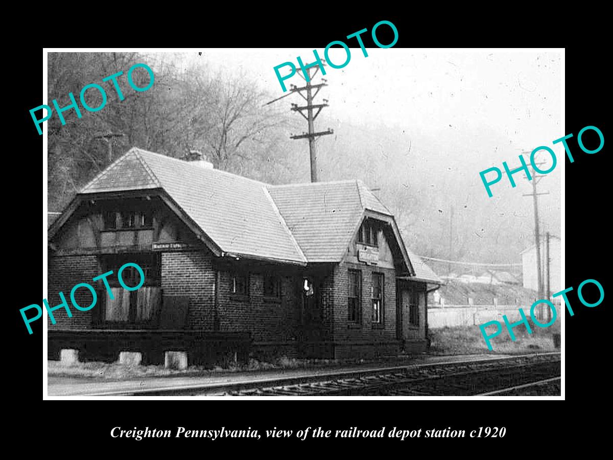 OLD LARGE HISTORIC PHOTO OF CREIGHTON PENNSYLVANIA, THE RAILROAD STATION c1920