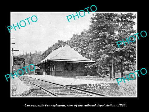 OLD LARGE HISTORIC PHOTO OF CURWENSVILLE PENNSYLVANIA, THE RAILROAD STATION 1920