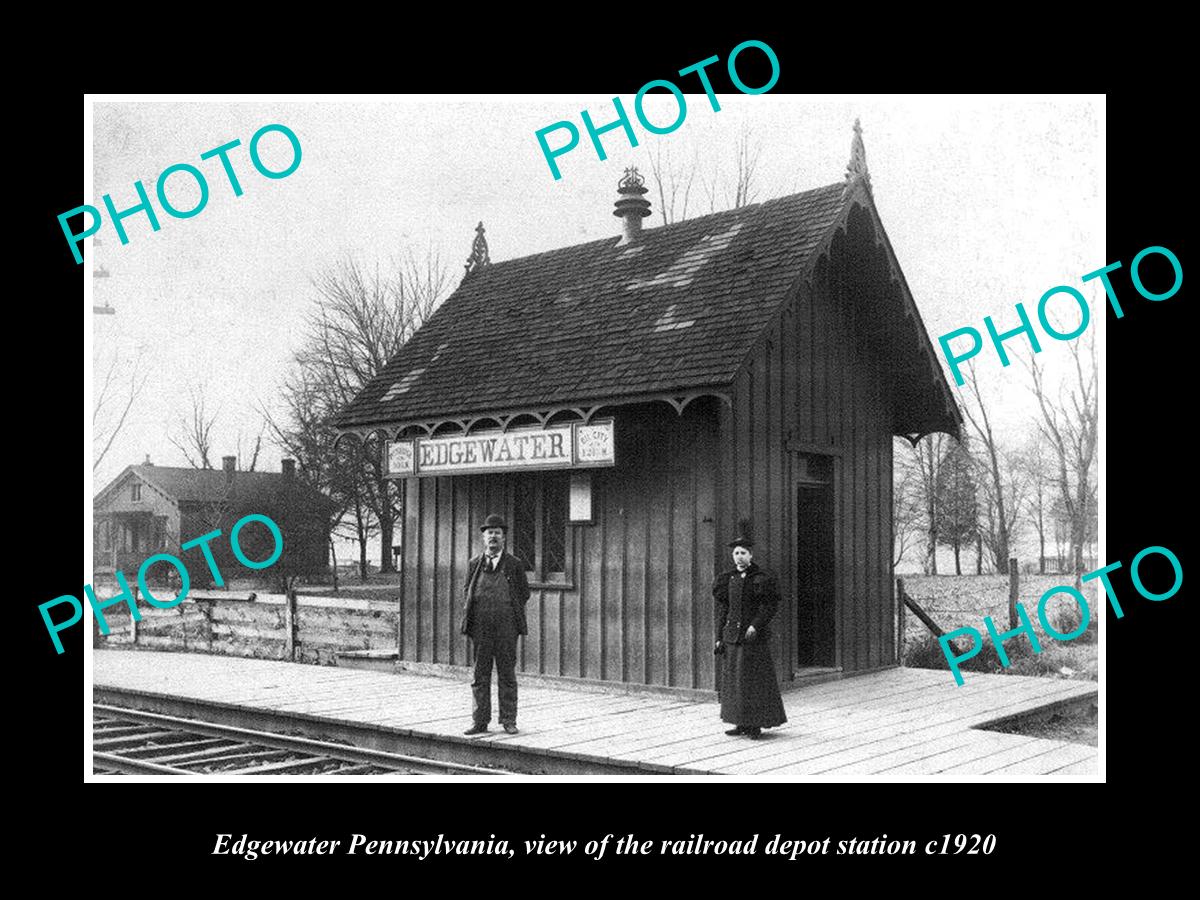 OLD LARGE HISTORIC PHOTO OF EDGEWATER PENNSYLVANIA, THE RAILROAD STATION c1920