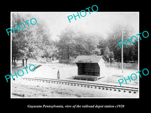 OLD LARGE HISTORIC PHOTO OF GUYASUTA PENNSYLVANIA, THE RAILROAD STATION c1920