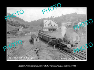 OLD LARGE HISTORIC PHOTO OF KAYLOR PENNSYLVANIA, THE RAILROAD STATION c1900