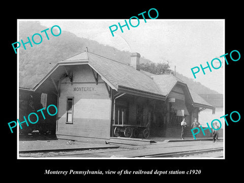 OLD LARGE HISTORIC PHOTO OF MONTEREY PENNSYLVANIA, THE RAILROAD STATION c1920