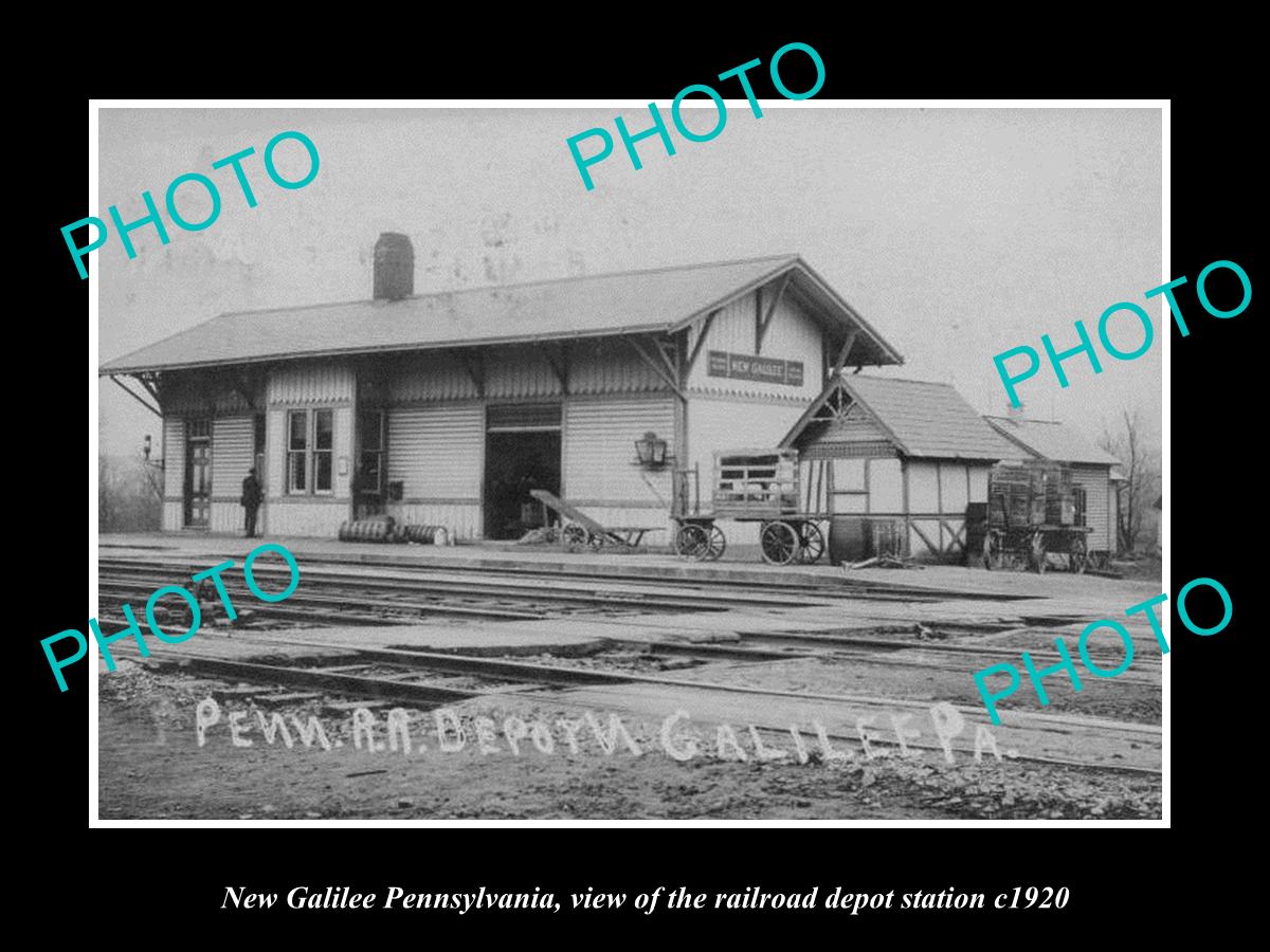 OLD LARGE HISTORIC PHOTO OF NEW GALILEE PENNSYLVANIA, THE RAILROAD STATION c1920