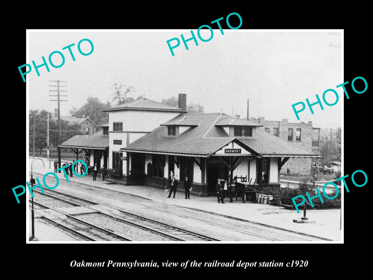 OLD LARGE HISTORIC PHOTO OF OAKMONT PENNSYLVANIA, THE RAILROAD STATION c1920