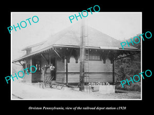 OLD LARGE HISTORIC PHOTO OF ORVISTON PENNSYLVANIA, THE RAILROAD STATION c1920