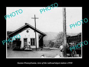 OLD LARGE HISTORIC PHOTO OF SAXTON PENNSYLVANIA, THE RAILROAD STATION c1950