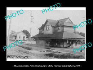 OLD HISTORIC PHOTO OF SHOEMAKERSVILLE PENNSYLVANIA, THE RAILROAD STATION c1920