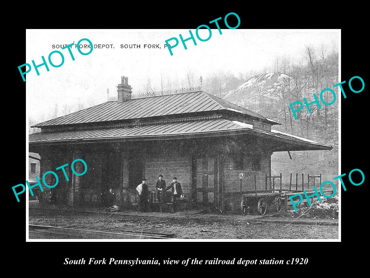 OLD LARGE HISTORIC PHOTO OF SOUTH FORK PENNSYLVANIA, THE RAILROAD STATION c1920