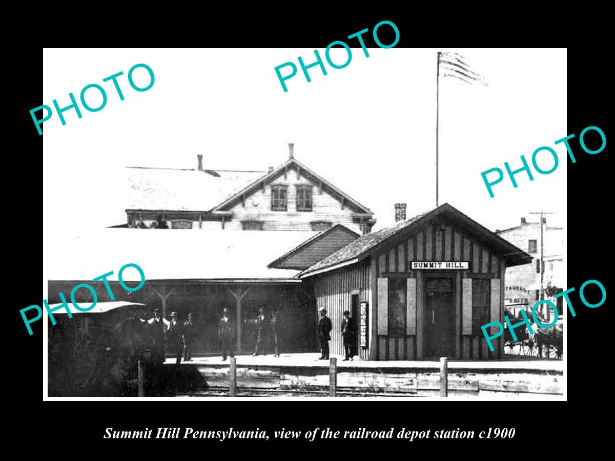 OLD LARGE HISTORIC PHOTO OF SUMMIT HILL PENNSYLVANIA, THE RAILROAD STATION c1900