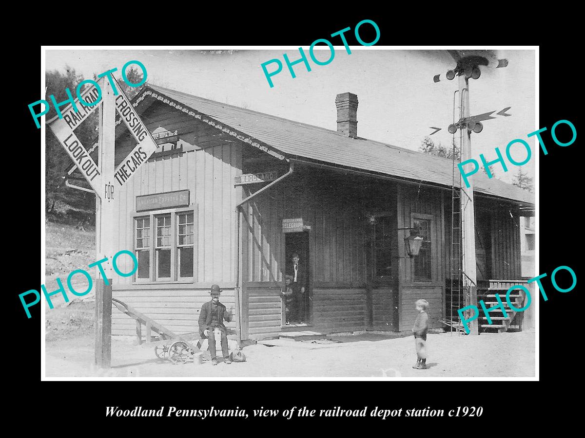 OLD LARGE HISTORIC PHOTO OF WOODLAND PENNSYLVANIA, THE RAILROAD STATION c1920