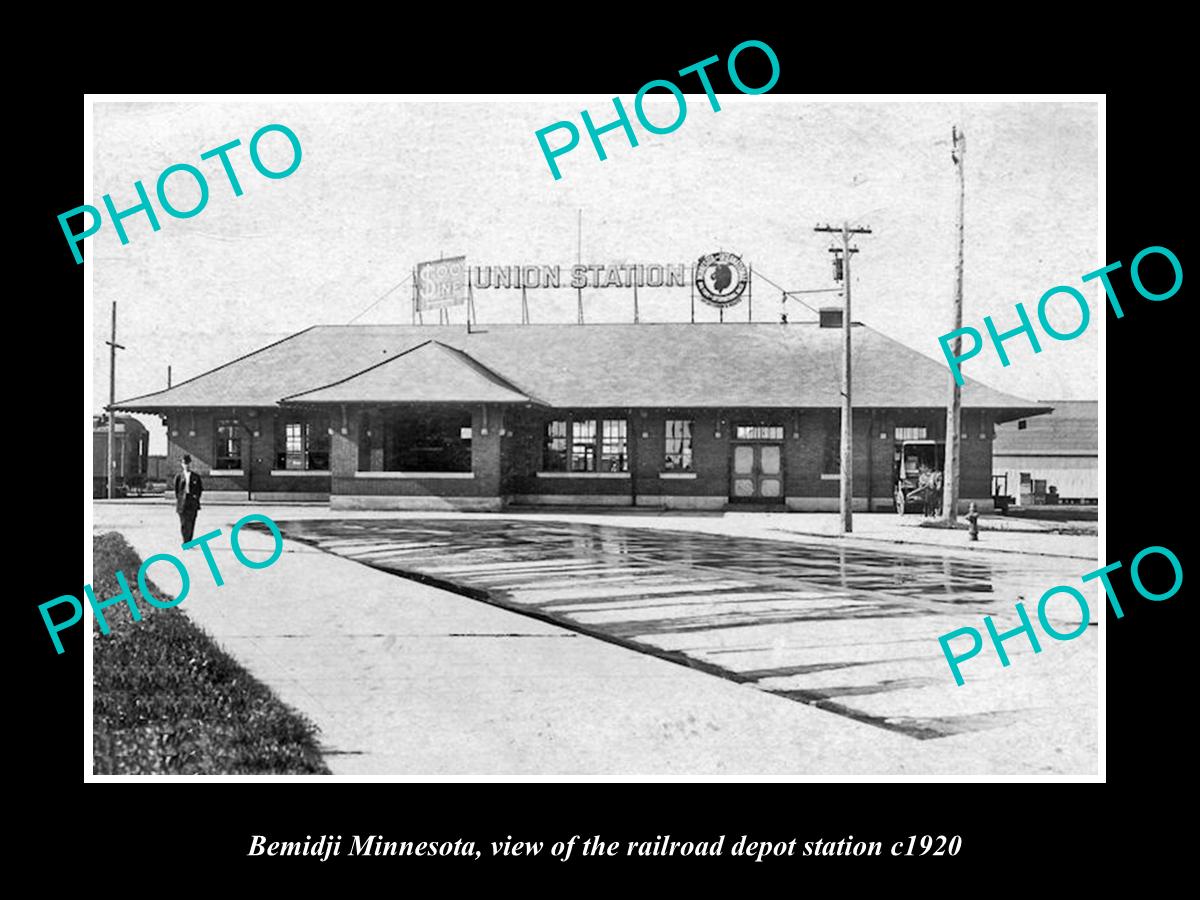 OLD LARGE HISTORIC PHOTO OF BEMIDJI MINNESOTA, RAILROAD DEPOT STATION c1920 1