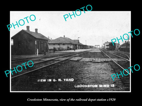 OLD LARGE HISTORIC PHOTO OF CROOKSTON MINNESOTA, THE RAILROAD DEPOT STATION 1920