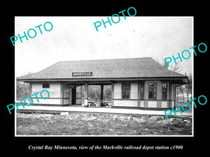 OLD HISTORIC PHOTO OF CRYSTAL BAY MINNESOTA, THE MARKVILLE RAILROAD DEPOTc1900