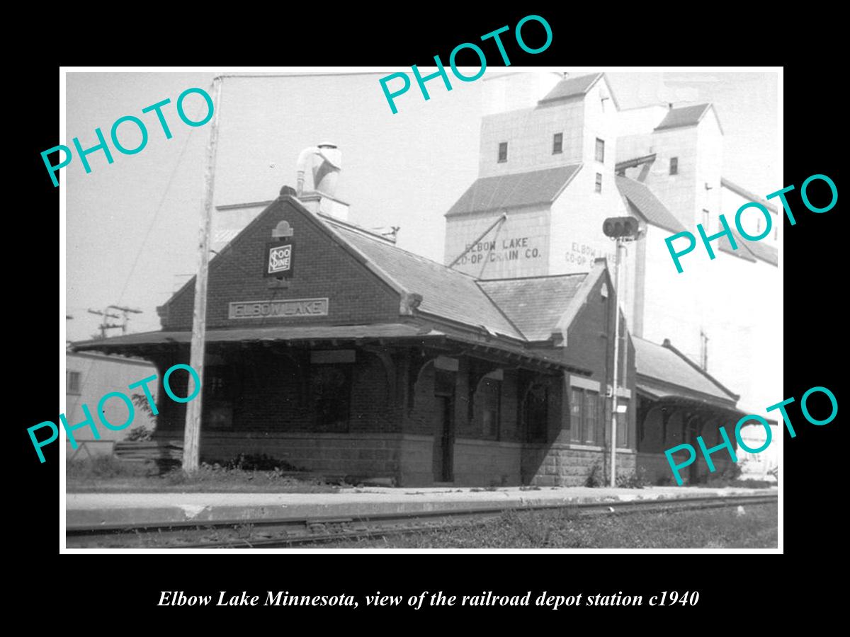 OLD LARGE HISTORIC PHOTO OF ELBOW LAKE MINNESOTA, RAILROAD DEPOT STATION c1940