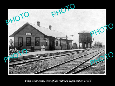 OLD LARGE HISTORIC PHOTO OF FOLEY MINNESOTA, THE RAILROAD DEPOT STATION c1930