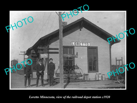 OLD LARGE HISTORIC PHOTO OF LORETTO MINNESOTA, THE RAILROAD DEPOT STATION c1920