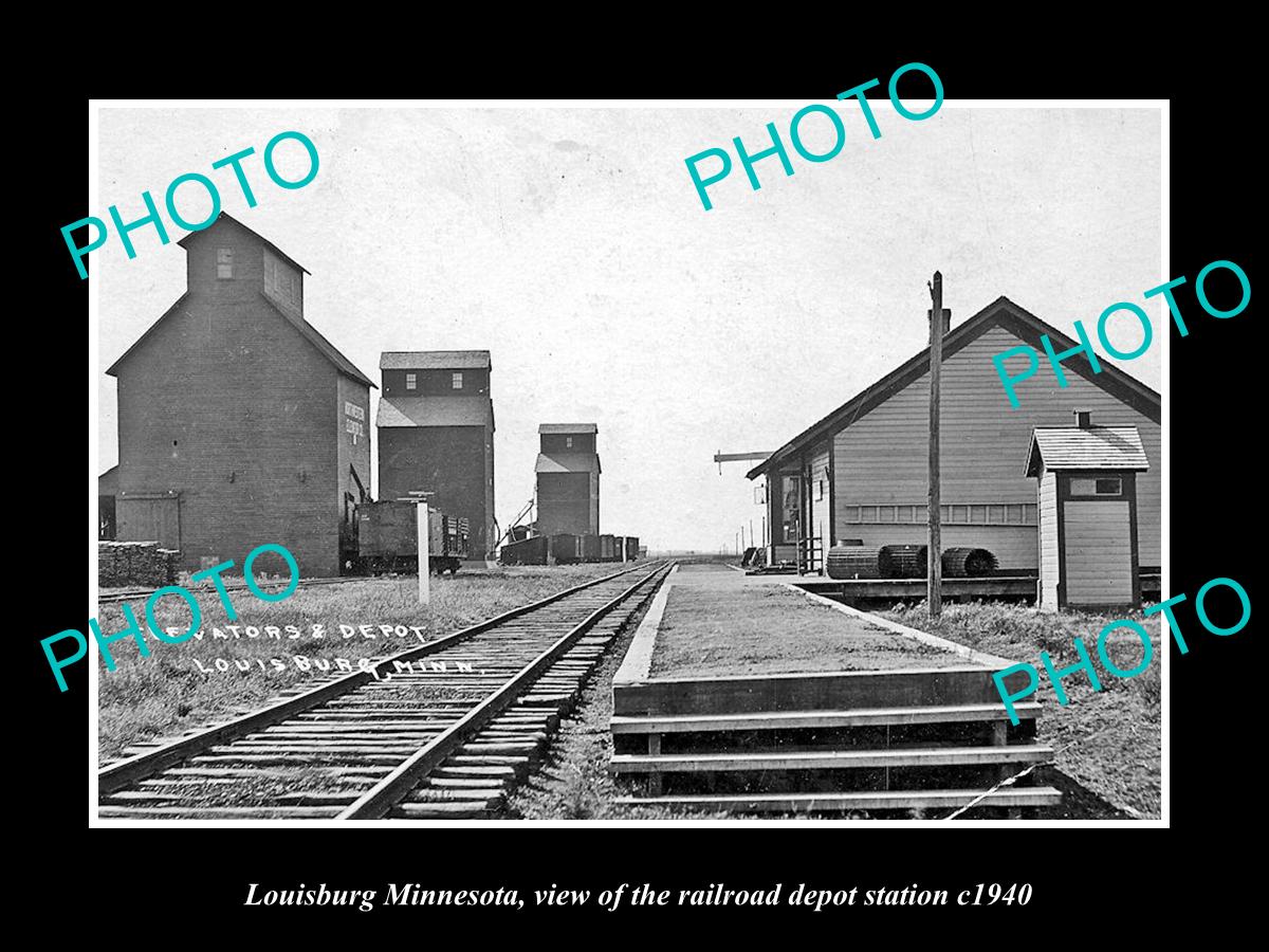 OLD LARGE HISTORIC PHOTO OF LOUISBURG MINNESOTA, RAILROAD DEPOT STATION c1940