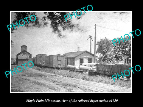 OLD LARGE HISTORIC PHOTO OF MAPLE PLAIN MINNESOTA, RAILROAD DEPOT STATION c1950