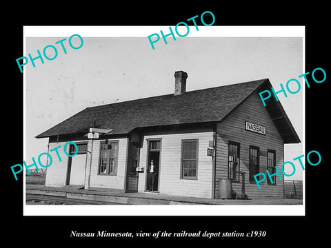 OLD LARGE HISTORIC PHOTO OF NASSAU MINNESOTA, THE RAILROAD DEPOT STATION c1930