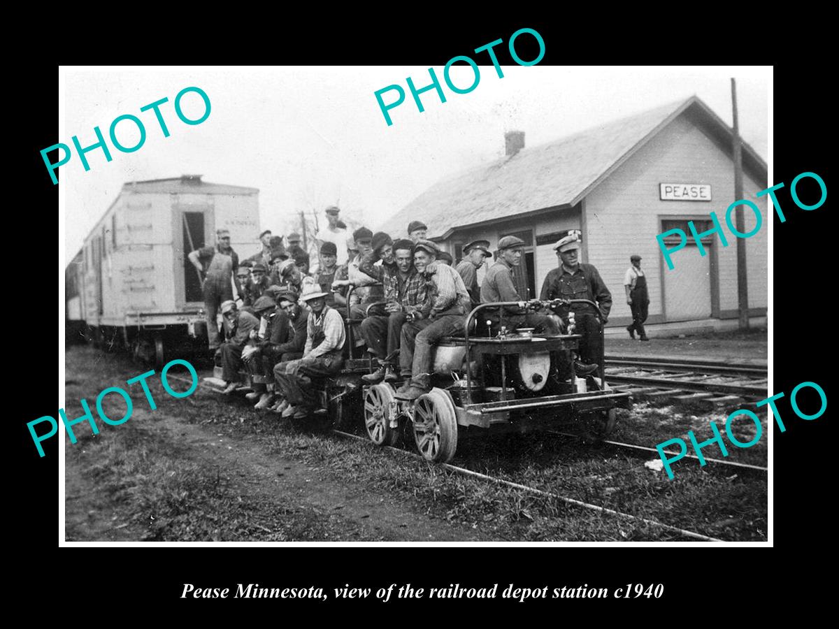 OLD LARGE HISTORIC PHOTO OF PEASE MINNESOTA, THE RAILROAD DEPOT STATION c1940