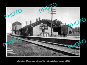 OLD LARGE HISTORIC PHOTO OF ROYALTON MINNESOTA, THE RAILROAD DEPOT STATION c1920