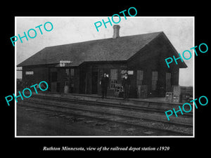 OLD LARGE HISTORIC PHOTO OF RUTHTON MINNESOTA, THE RAILROAD DEPOT STATION c1920