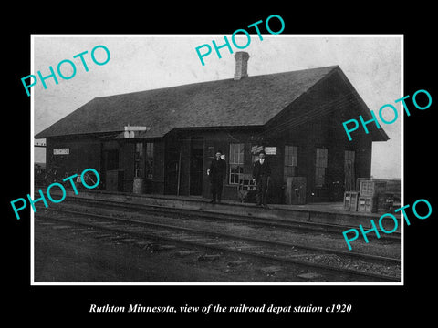 OLD LARGE HISTORIC PHOTO OF RUTHTON MINNESOTA, THE RAILROAD DEPOT STATION c1920