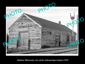 OLD LARGE HISTORIC PHOTO OF RUTHTON MINNESOTA, THE RAILROAD DEPOT STATION c1950