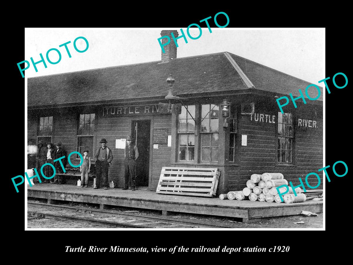 OLD LARGE HISTORIC PHOTO OF TURTLE RIVER MINNESOTA, THE RAILROAD STATION c1920