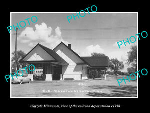 OLD LARGE HISTORIC PHOTO OF WAYZATA MINNESOTA, THE RAILROAD DEPOT STATION c1950