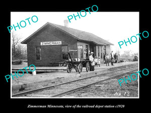 OLD LARGE HISTORIC PHOTO OF ZIMMERMAN MINNESOTA, THE RAILROAD DEPOT STATION 1920