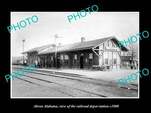 OLD LARGE HISTORIC PHOTO OF AKRON ALABAMA, THE RAILROAD DEPOT STATION c1900