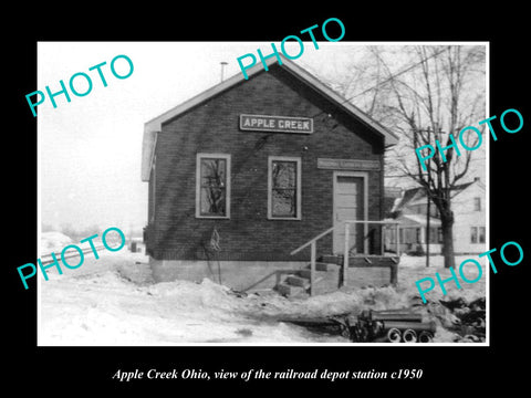 OLD LARGE HISTORIC PHOTO OF APPLE CREEK OHIO, THE RAILROAD DEPOT STATION c1950