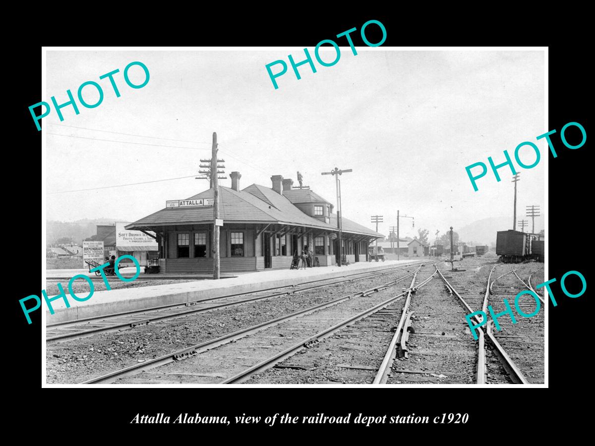 OLD LARGE HISTORIC PHOTO OF ATTALLA ALABAMA, THE RAILROAD DEPOT STATION c1920 2