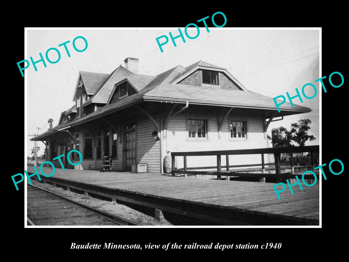 OLD LARGE HISTORIC PHOTO OF BAUDETTE MINNESOTA, THE RAILROAD DEPOT STATION c1940