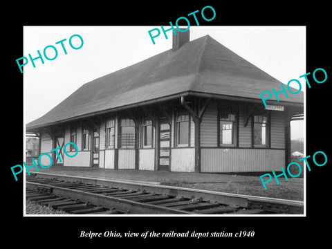 OLD LARGE HISTORIC PHOTO OF BELPRE OHIO, THE RAILROAD DEPOT STATION c1940
