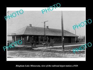 OLD LARGE HISTORIC PHOTO OF BINGHAM LAKE MINNESOTA RAILROAD DEPOT STATION c1920