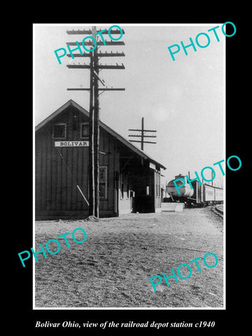 OLD LARGE HISTORIC PHOTO OF BOLIVAR OHIO, THE RAILROAD DEPOT STATION c1940